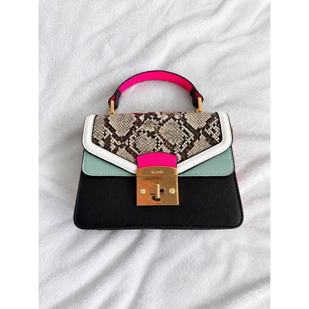 ALDO Small Multicolor Snake Print Colorblock Top Handle Satchel Detachable Strap